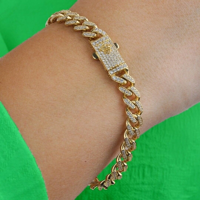 14 Ayar Altın Tamtur Taşlı Monaco Bileklik