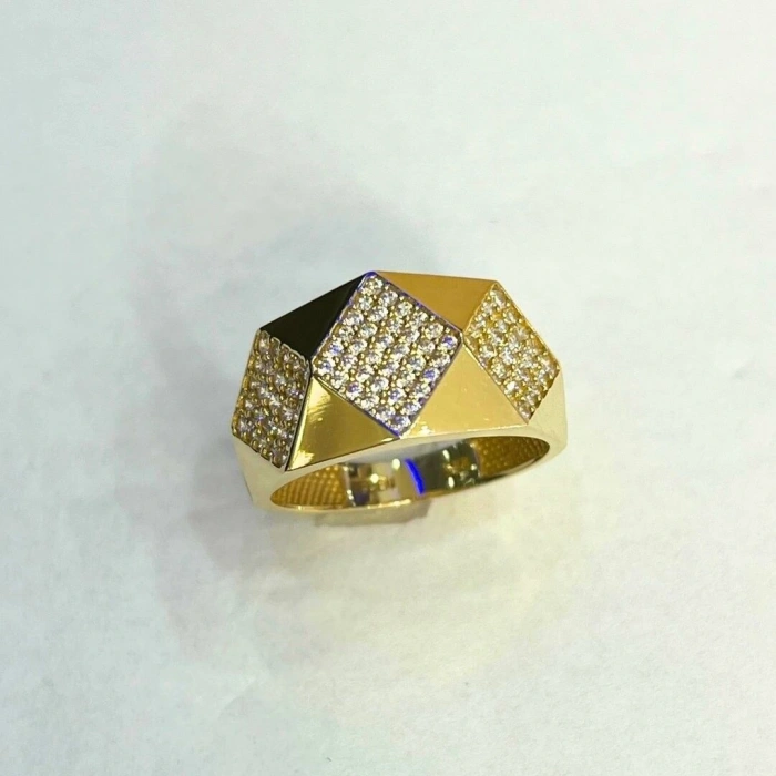 14 Ayar Altın Taşlı Prizma Yüzük
