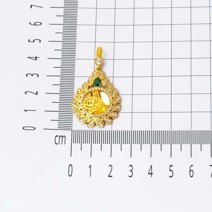 8 Ayar Altın Damla Çerçeveli Tuğralı Altın Kolye