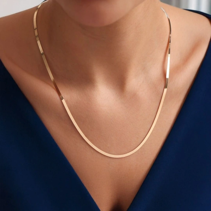 Altın İtalyan Ezme Zincir 3 mm - 55 cm 8 Ayar Altın