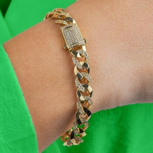 14 Ayar Altın Piramit Taşlı Monaco Bileklik