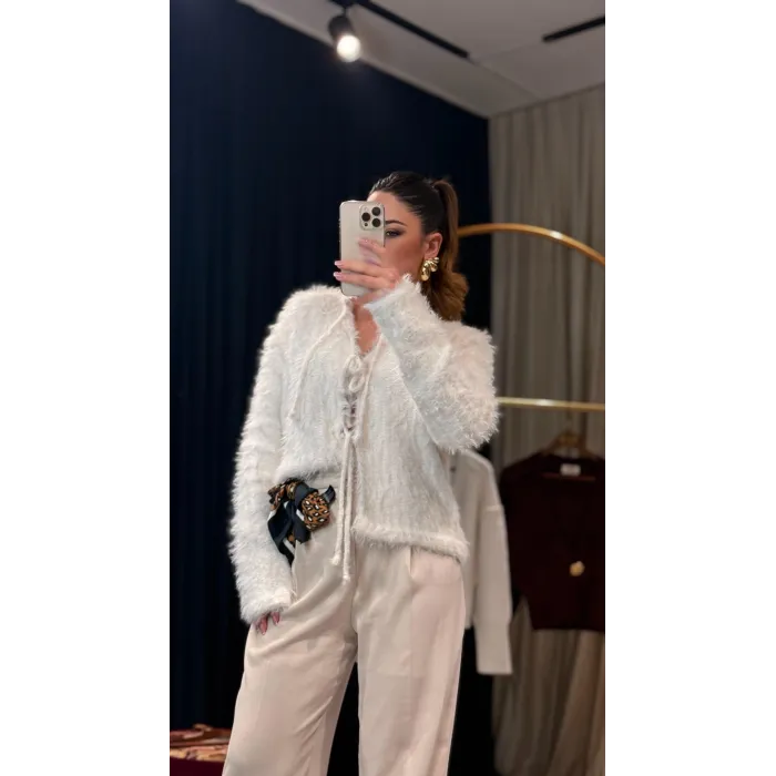 Bağlama Detaylı Ekru Hırka