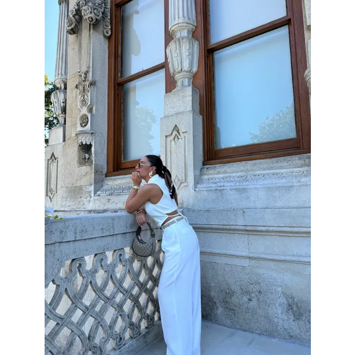 Beyaz Palazzo Pantolon