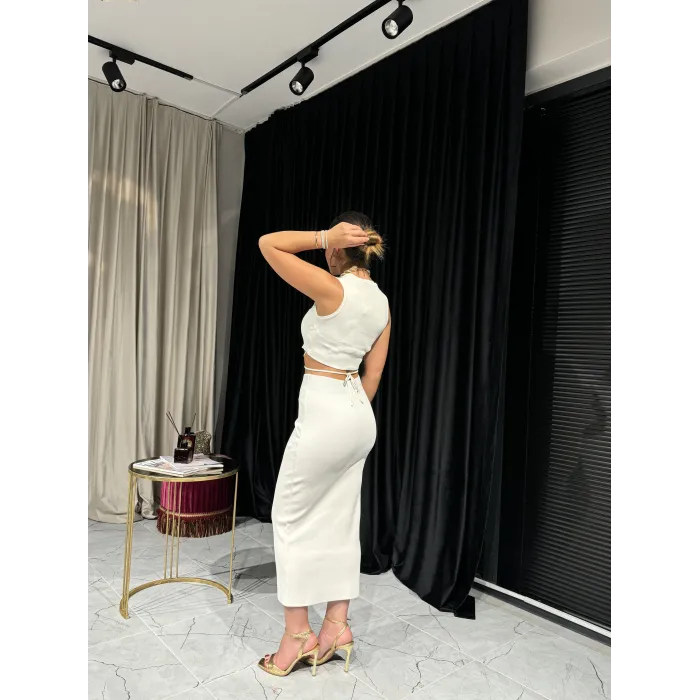 İp Detaylı Açık Krem Triko Takım