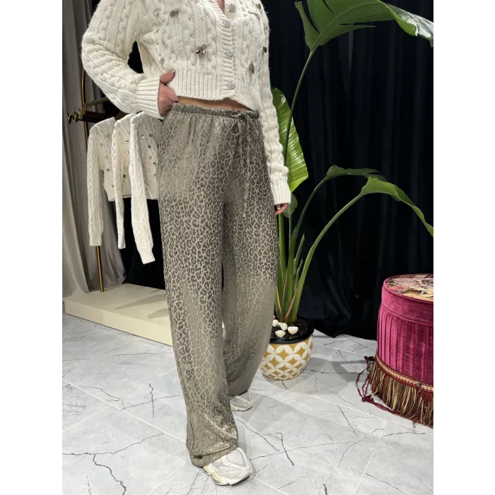 Leopar Desenli Saten Pantolon