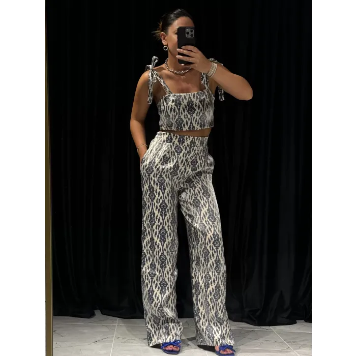 Parıltılı Crop Pantolon Takım