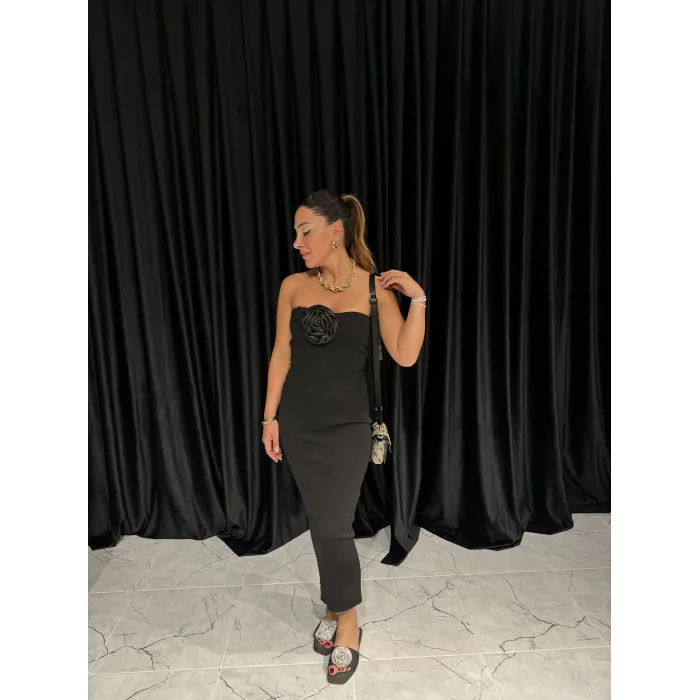 Siyah Straplez Elbise