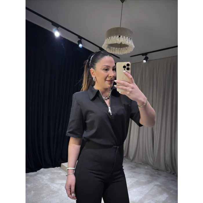 Siyah Vatkalı Tişört