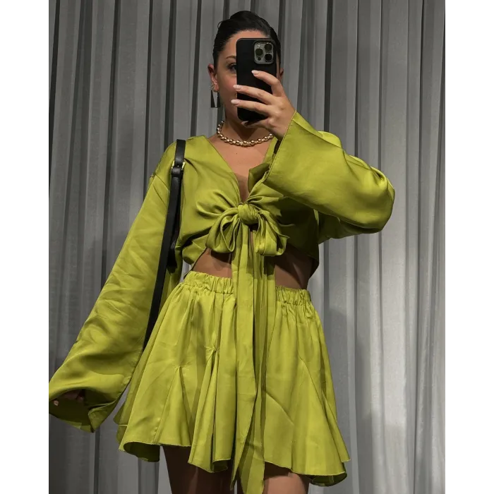 Yeşil Renk Etek Bluz Takım