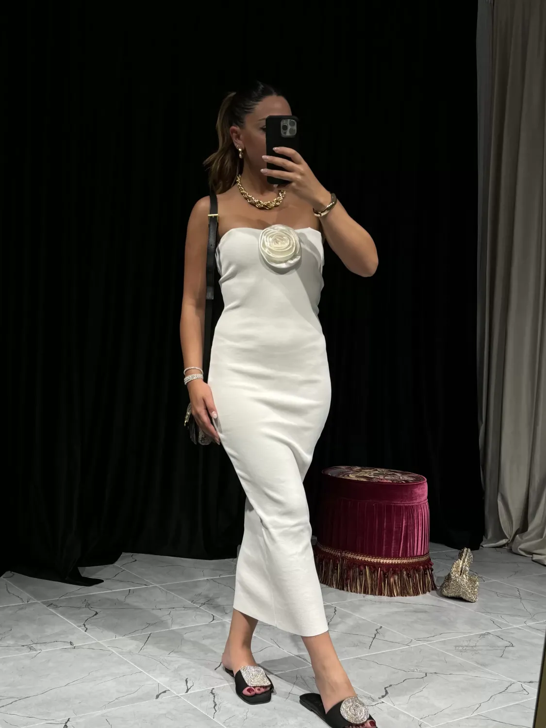 Açık Krem Straplez Elbise