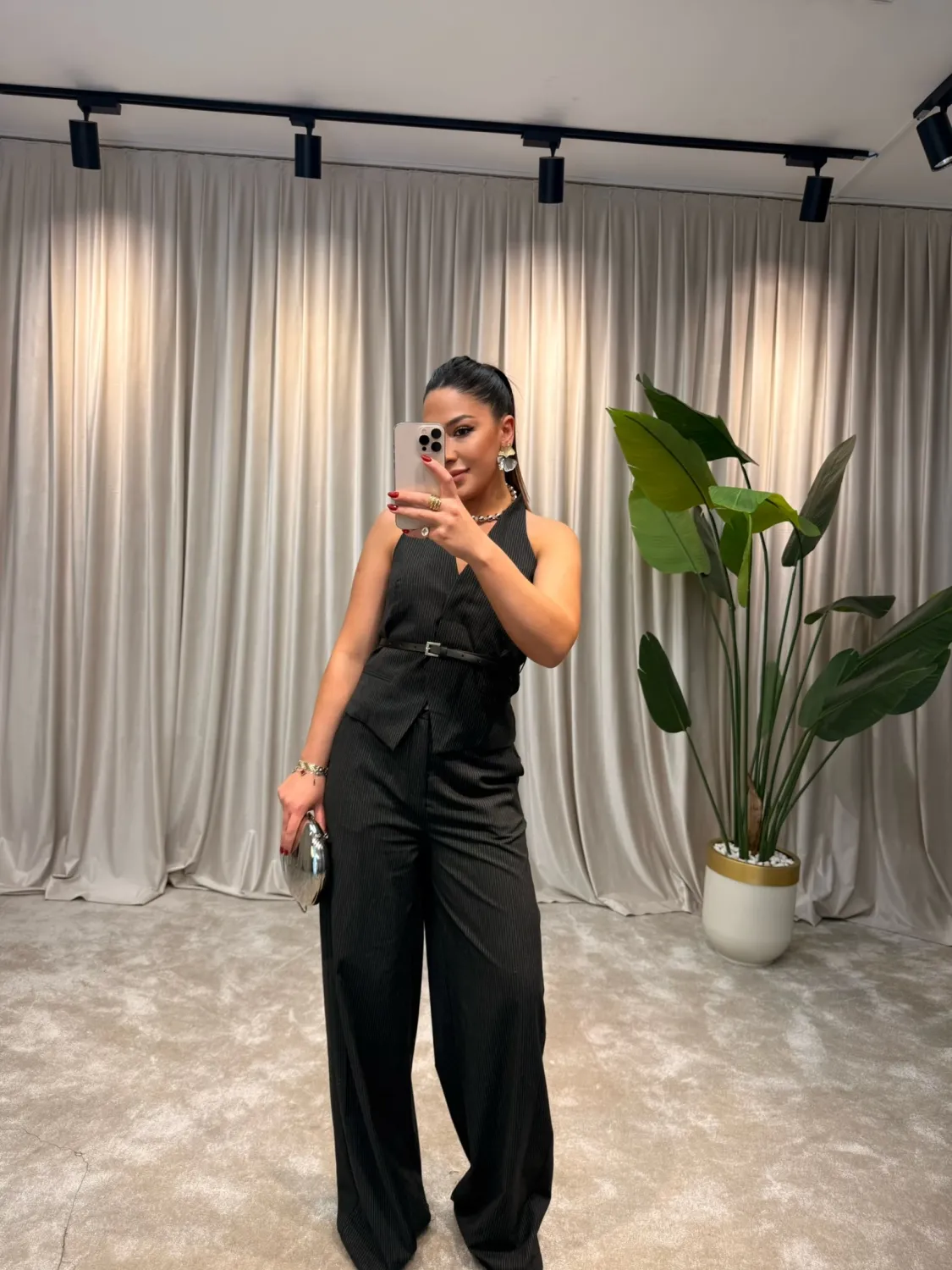 Antrasit Çizgili Takım