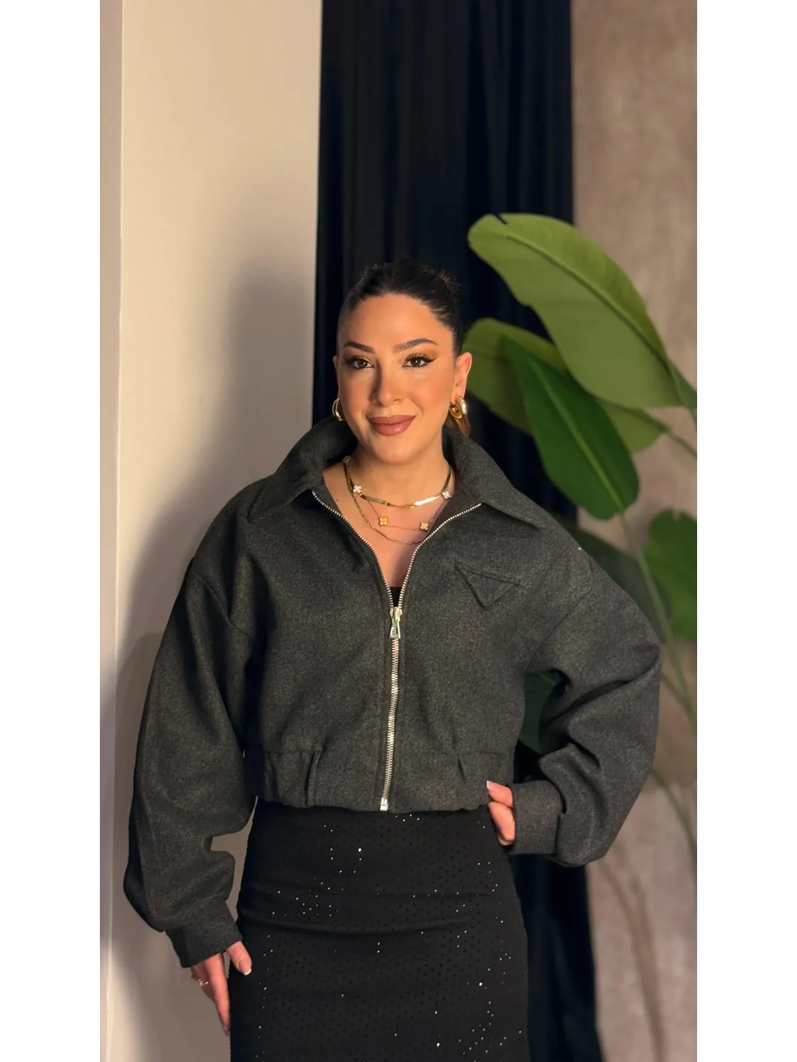 Antrasit Dilli Kaşe Ceket