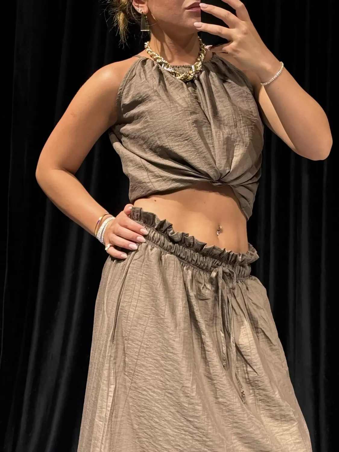 Askılı Bluz Etek Takım