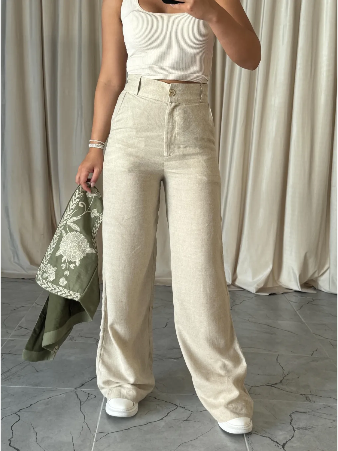 Bol Paça Natural Renk Pantolon