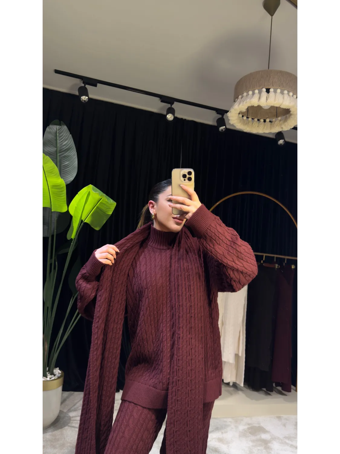 Bordo Atkılı Triko Takım