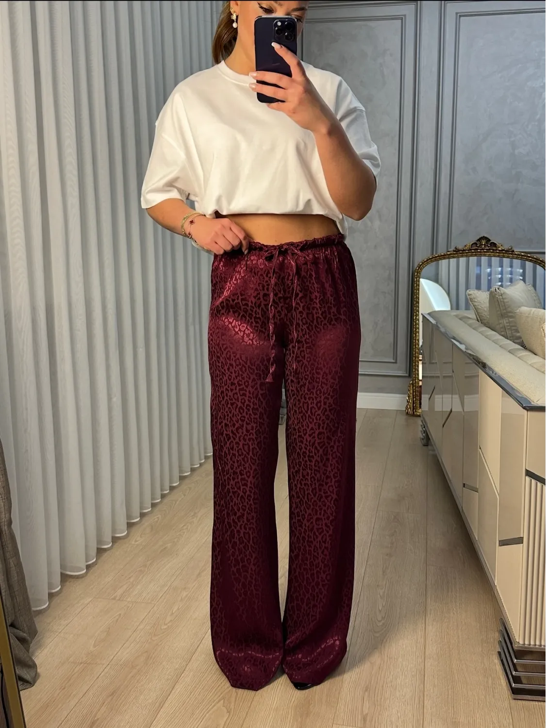 Bordo Saten Pantolon