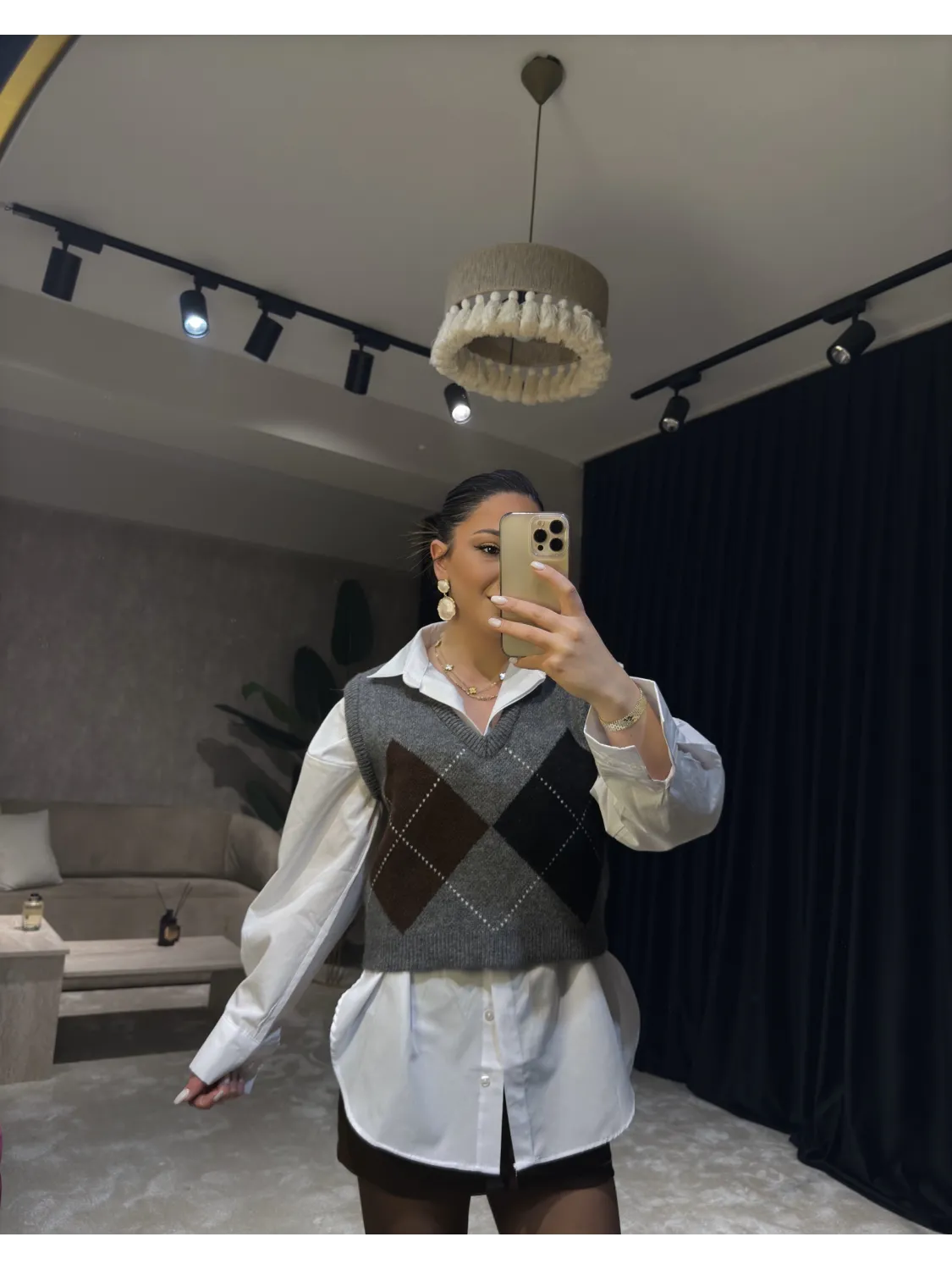 Gri Baklava Desen Süveter