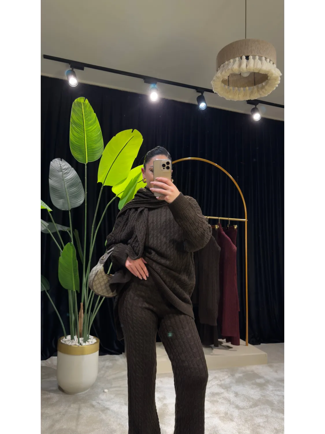 Kahverengi Atkılı Triko Takım