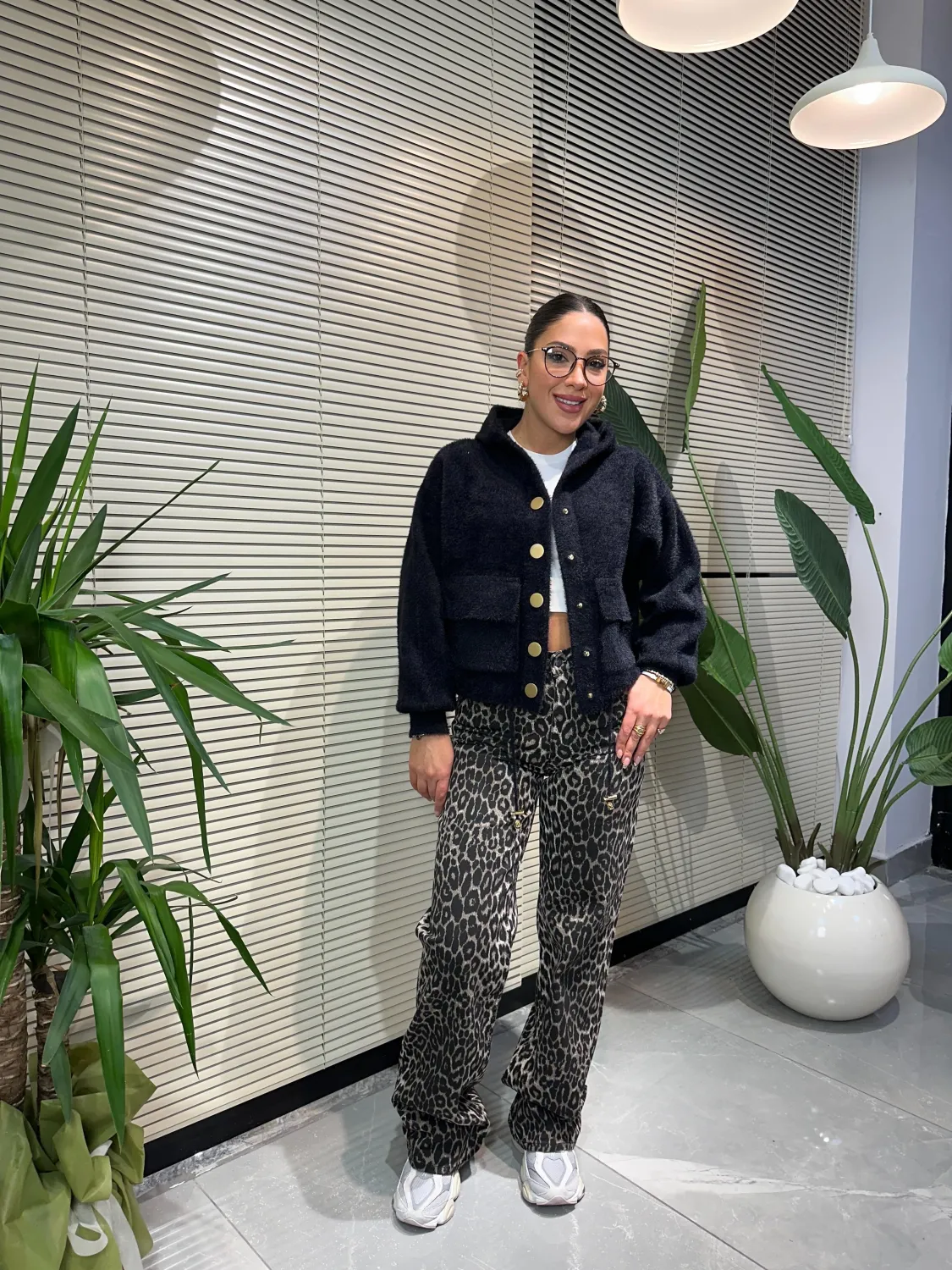 Kapşonlu Siyah Angora Hırka/Ceket