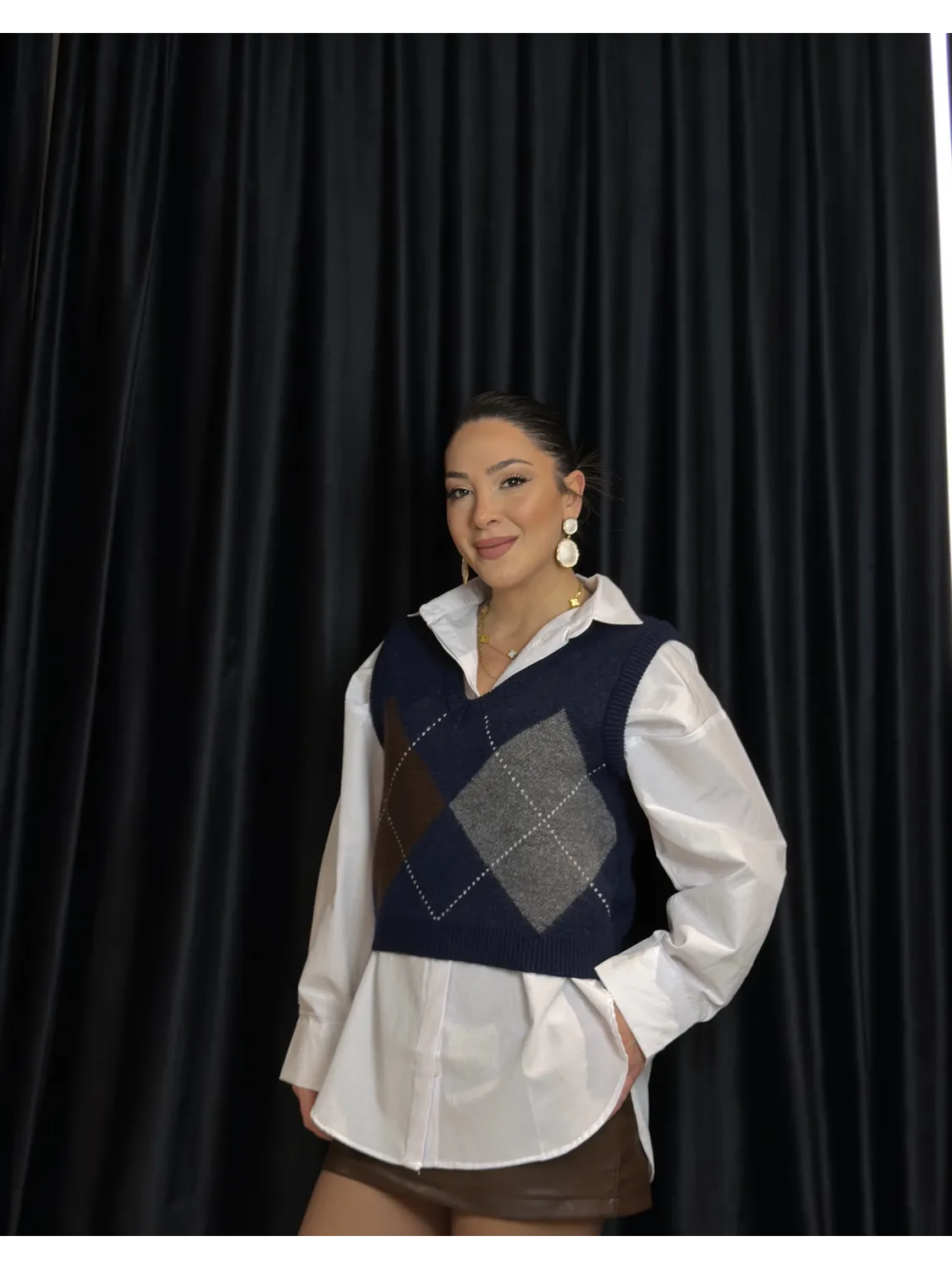 Lacivert Baklava Desen Süveter