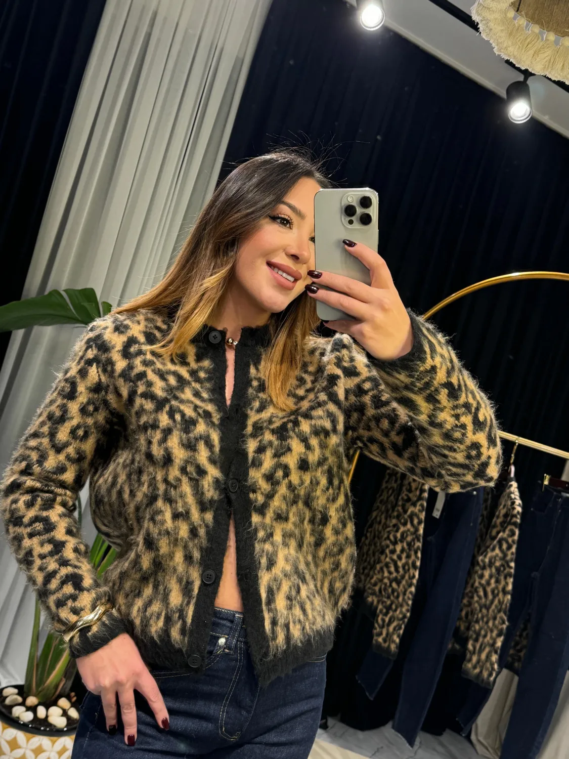 Leopar Desenli Hırka