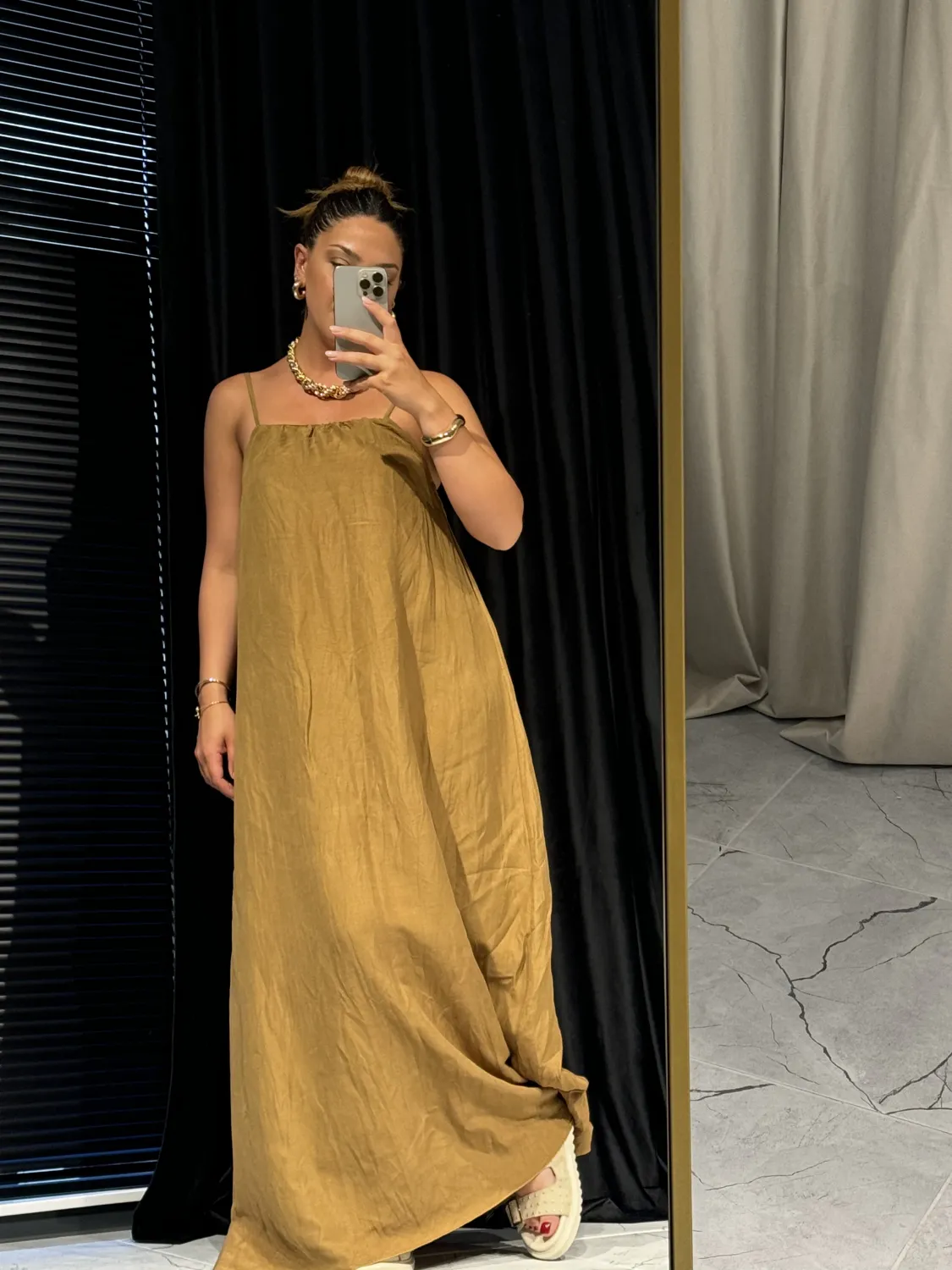 Safran Ayarlanabilir Askılı Elbise