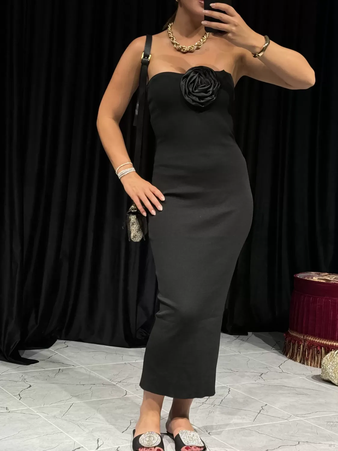 Siyah Straplez Elbise