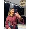 Bağlama Detaylı Bordo Gömlek