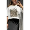 Beyaz Leopar Desen Tişört