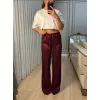 Bordo Saten Pantolon