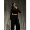 Rahat Kumaş Siyah Crop Pantolon Takım