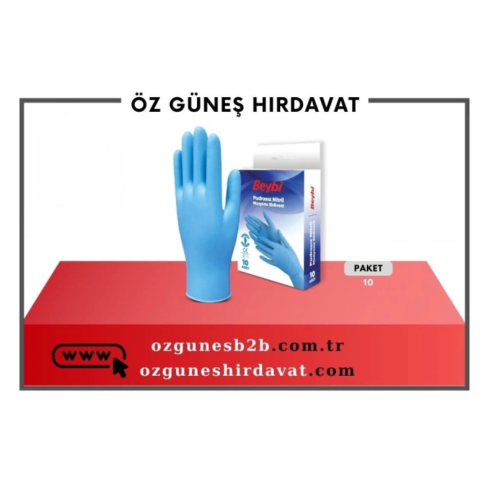 BEYBİ PUDRASIZ NİTRİL 10LU MAVİ*180