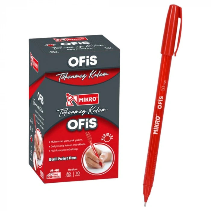 MİKRO M 40 OFİS TİPİ KALEM 50Lİ KIRMIZI