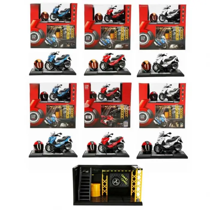 1:12 Sesli ve Işıklı Motosiklet ve Tamir Atölyesi Seti