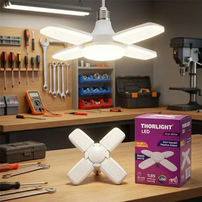 1+4 Kollu - Yapraklı Pervane Modeli Papatya Beyaz Led Lamba Ampul 40w - E27 P-6040b Bx40