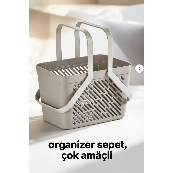 1li Gri Çok Amaçlı Kulplu Sepet Mutfak Banyo Organizer Taşıma Sepeti