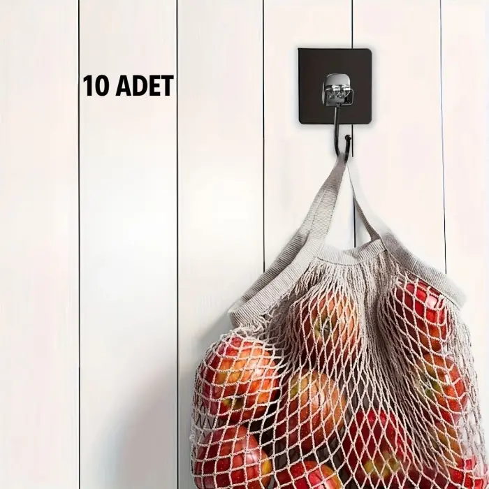 10 Adet Duvara, Dolapa Yapışan Güçlü Yapışkanlı Siyah Duvar Askısı Bx40