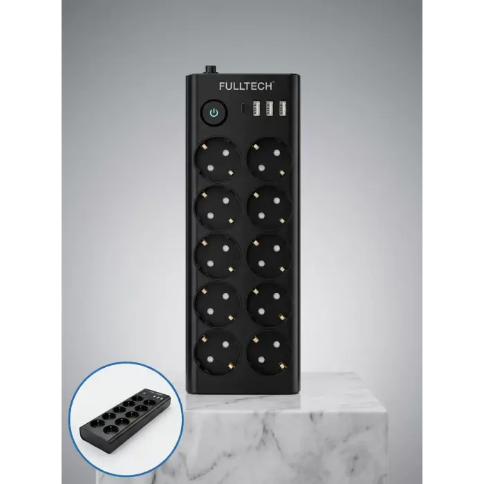 10 Prizli USB Destekli Çoklu Priz Type-C Şarj Girişli Güvenli Güç Ünitesi