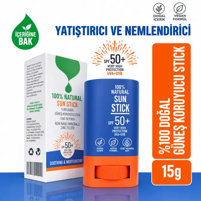 %100 Doğal Natural Sun Stick SPF50+ 15 Gr
