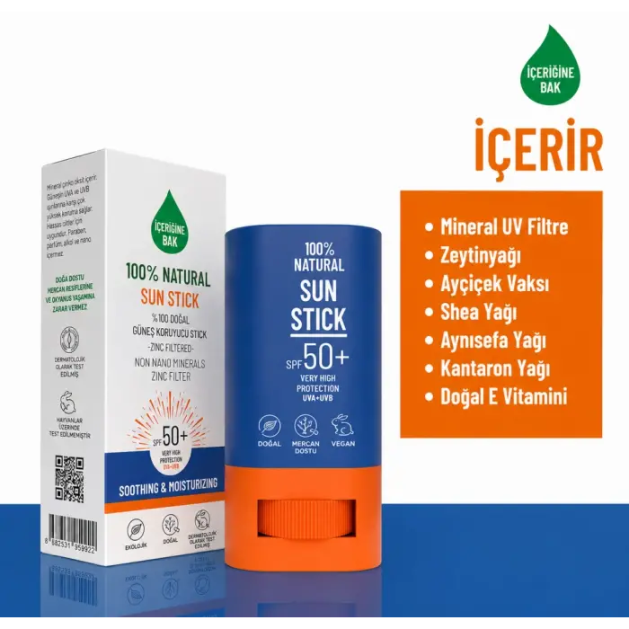 %100 Doğal Natural Sun Stick SPF50+ 15 Gr