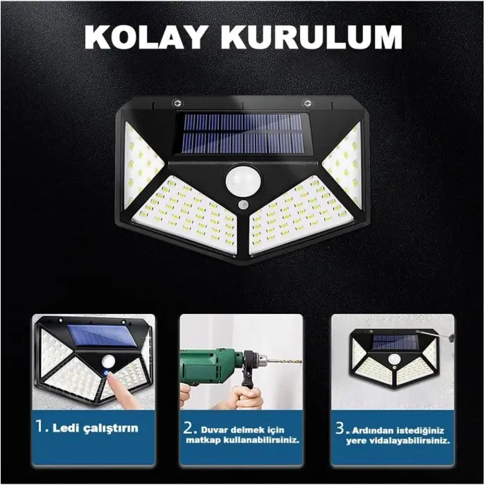 100 Led DIŞ Mekan Solar Aydınlatma Fotoselli Solar Lamba Hareket Sensörlü