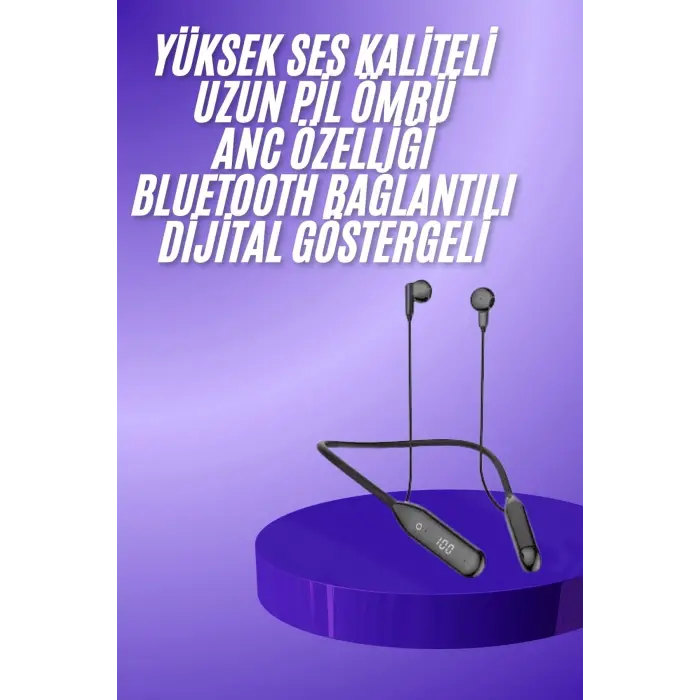 100 Saat Kablolu Boyun Askılı Dijital Göstergeli Bluetooth Kulaklığı