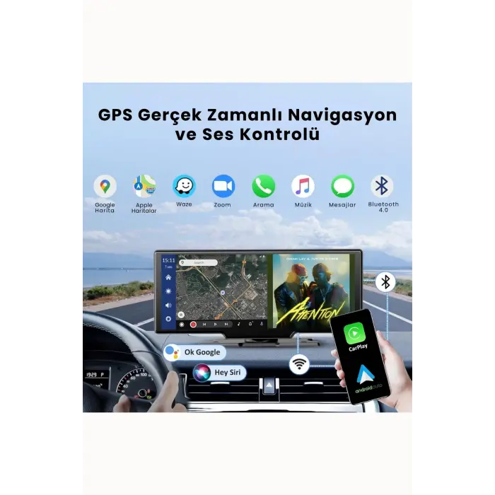 10.2 Ekranlı CarPlay ve Android Auto Uyumlu Universal Araç İçi Multimedya Monitörü