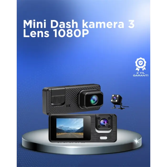 1080P 3 Kameralı Araç DVR – Döngü Kayıt ve Geri Görüş Özellikli