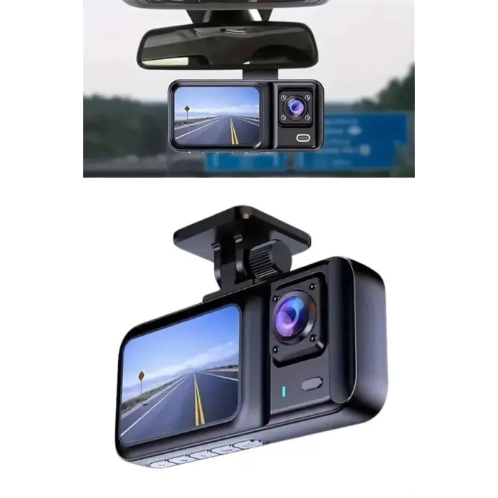 1080p Sürüş Kaydedici 2 İnç Araç Araba Ön İç Arka DVR IPS Ekran
