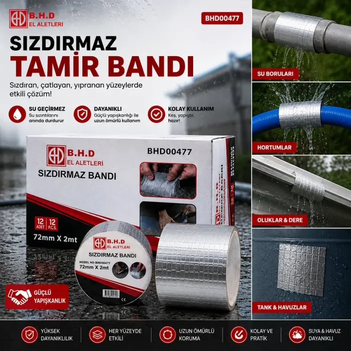 12 Adet 72mmx2mt Su Sızdırmaz Sakız Tamir Bantı Bx40
