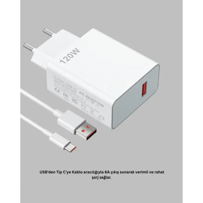 120 Watt Type C Şarj Başlığı Poco X3 X4 X5 Pro Uyumlu