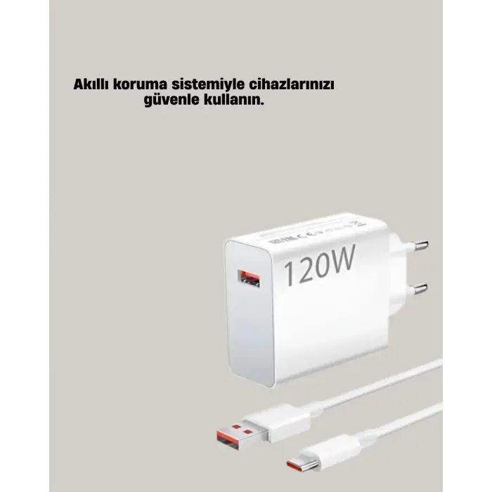120W Güçlü Hızlı Şarj Adaptörü ve Type-C Kablo Seti – Güvenli Şarj Teknolojisi