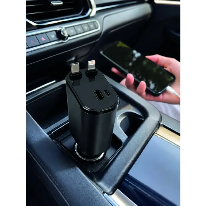 120W Hızlı Şarj Destekli 4ü 1 Arada Araç Şarj Cihazı Type-C, Lightning, USB ve USB-C Çıkışlı
