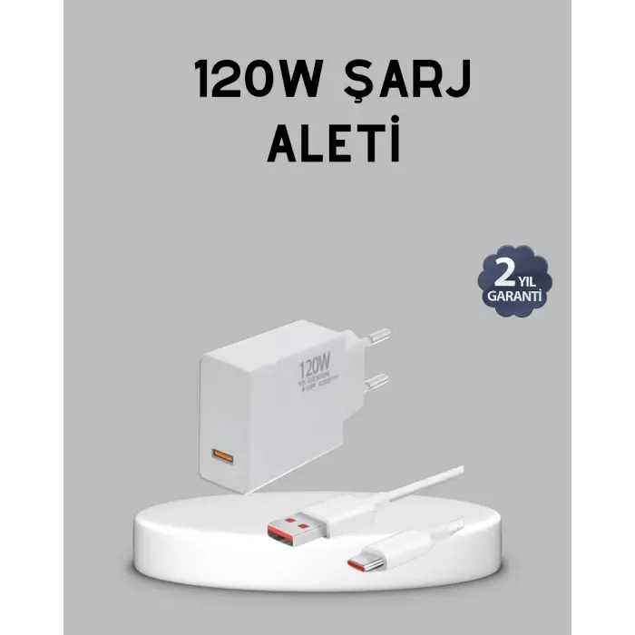 120W Süper Hızlı Şarj Adaptörü – Type-C Kablo Dahil, Yüksek Voltaj Korumalı